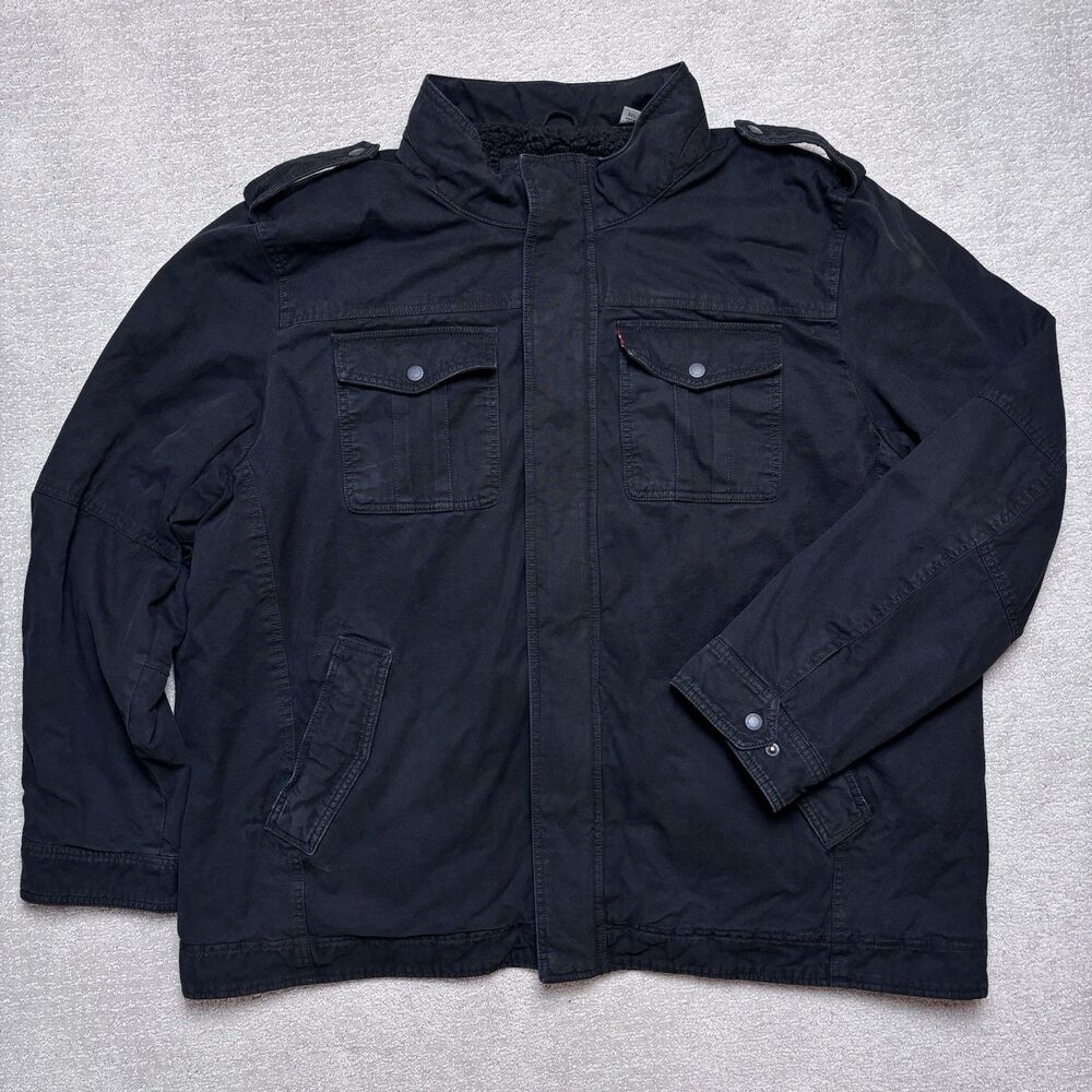 Levi Strauss Jacket Mens 3XL Black Sherpa Lined Military Utility Cotton Washed